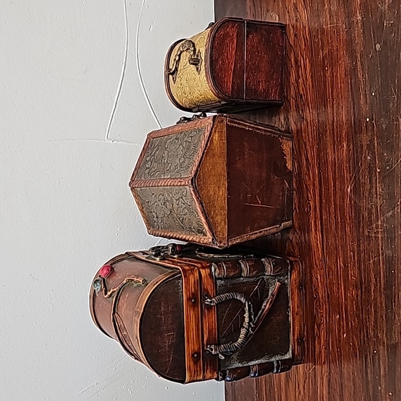 3 vintage wooden boxes with metal hinges and latch closures trinket storage - Picture 9 of 16